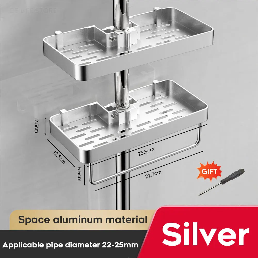 Two-Tier No-Drill Shower Caddy with Towel Rod – product detail view 9