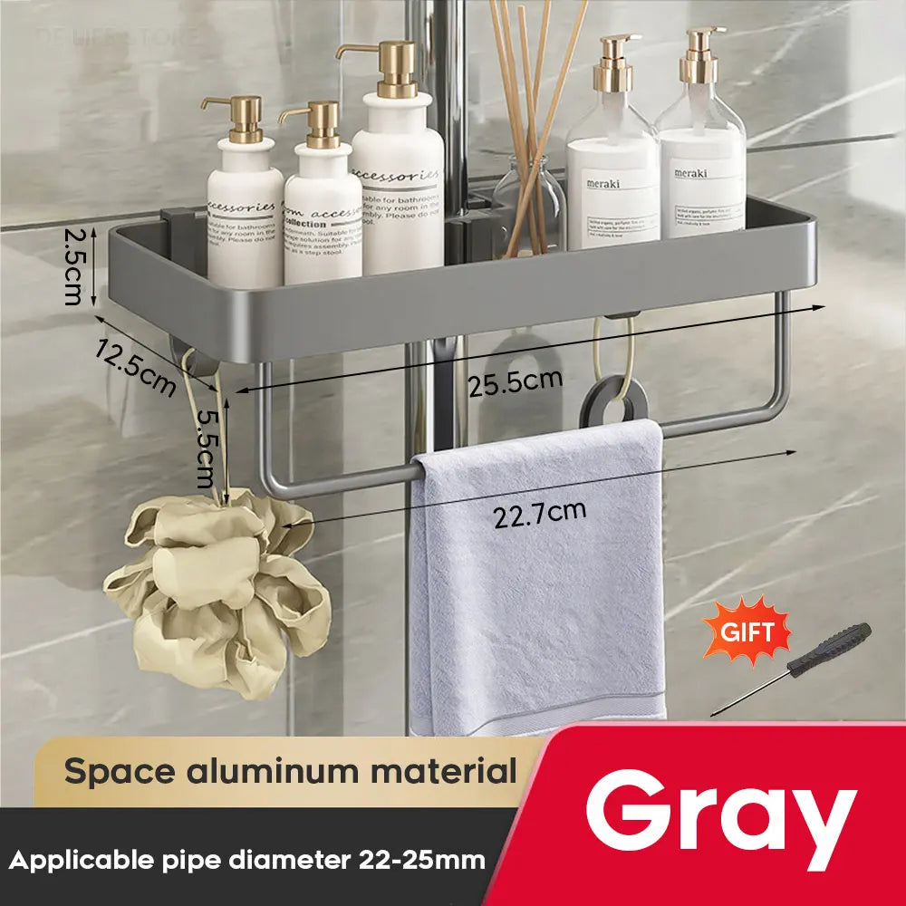 Two-Tier No-Drill Shower Caddy with Towel Rod – product detail view 7