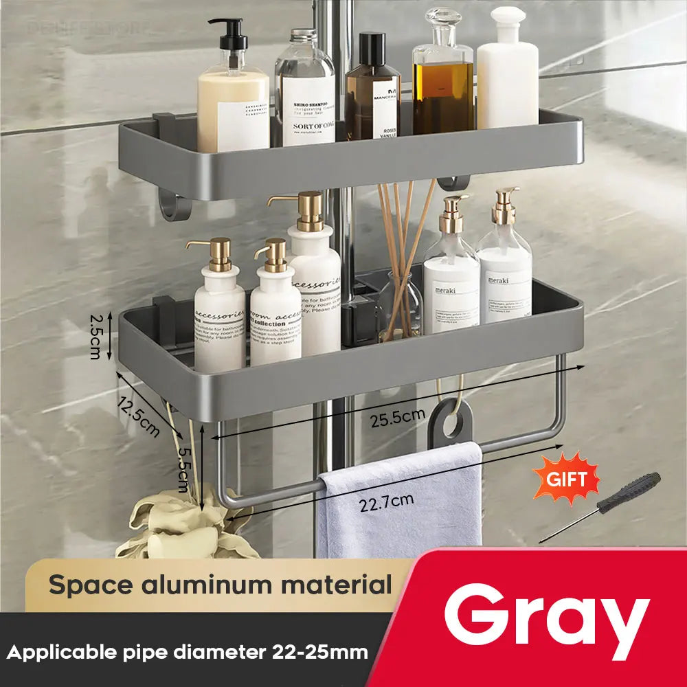 Two-Tier No-Drill Shower Caddy with Towel Rod – product detail view 12