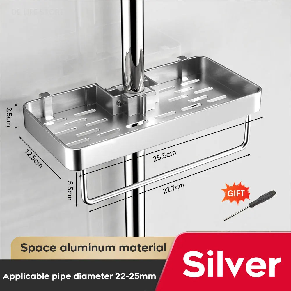 Two-Tier No-Drill Shower Caddy with Towel Rod – product detail view 10