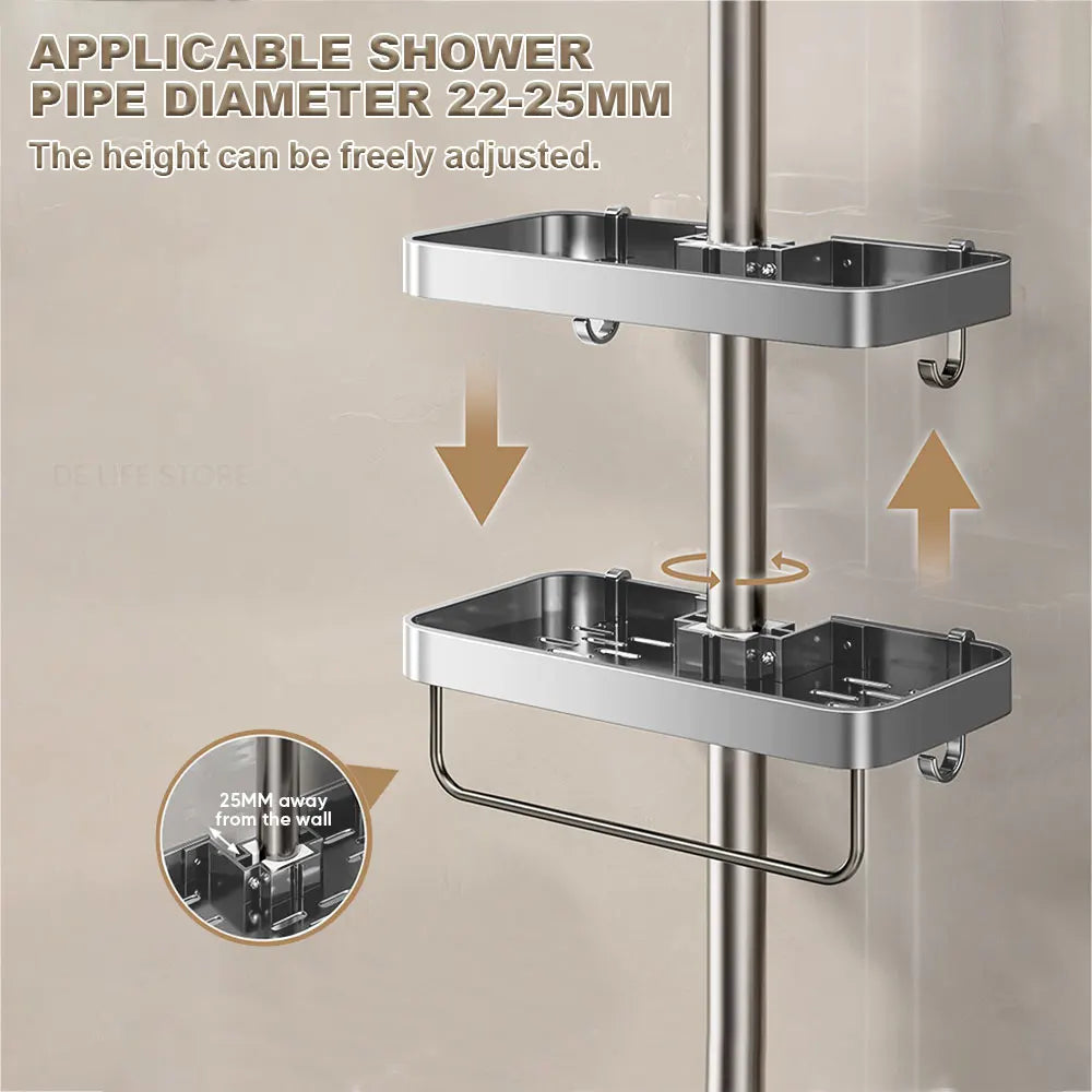 Two-Tier No-Drill Shower Caddy with Towel Rod – product detail view 2