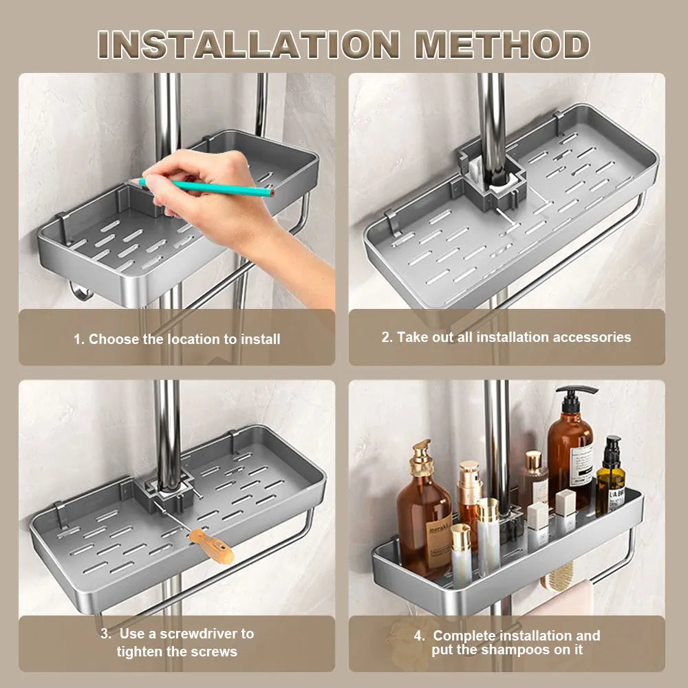 Two-Tier No-Drill Shower Caddy with Towel Rod – product detail view 6