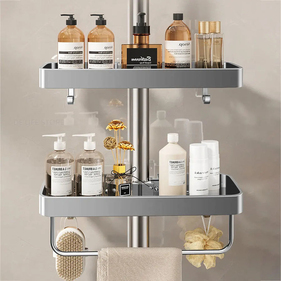 Two-Tier No-Drill Shower Caddy with Towel Rod