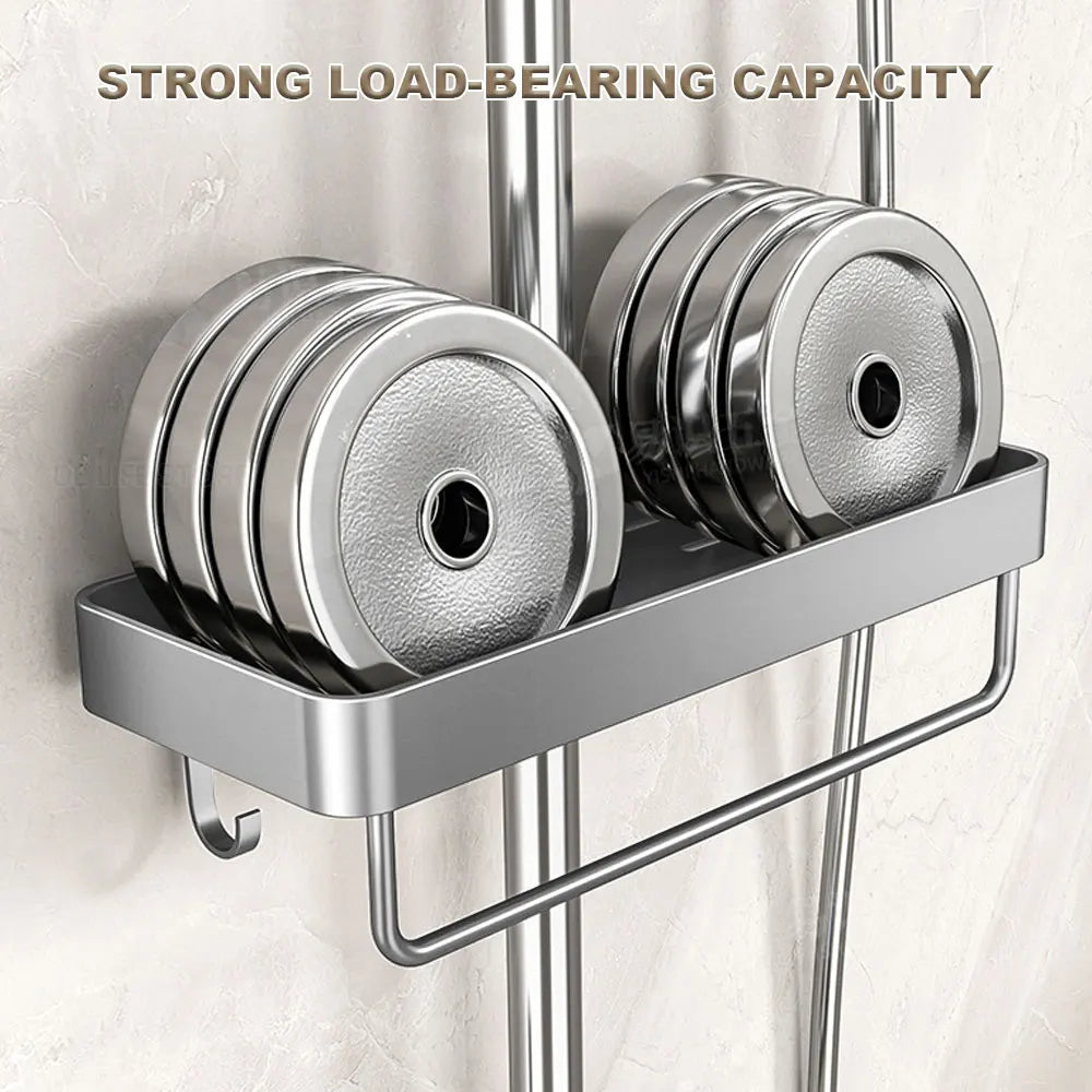 Two-Tier No-Drill Shower Caddy with Towel Rod – product detail view 4